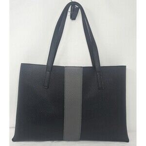 Vince Camuto Luck Tote Vegan Pebbled Leather Carryall Bag Purse Black Grey